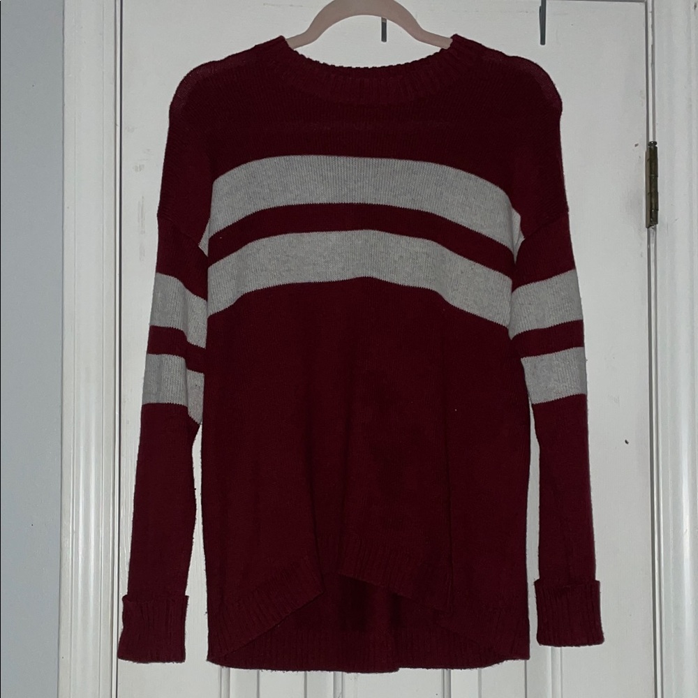 American Eagle Outfitters Burgundy and Off White Striped Sweater